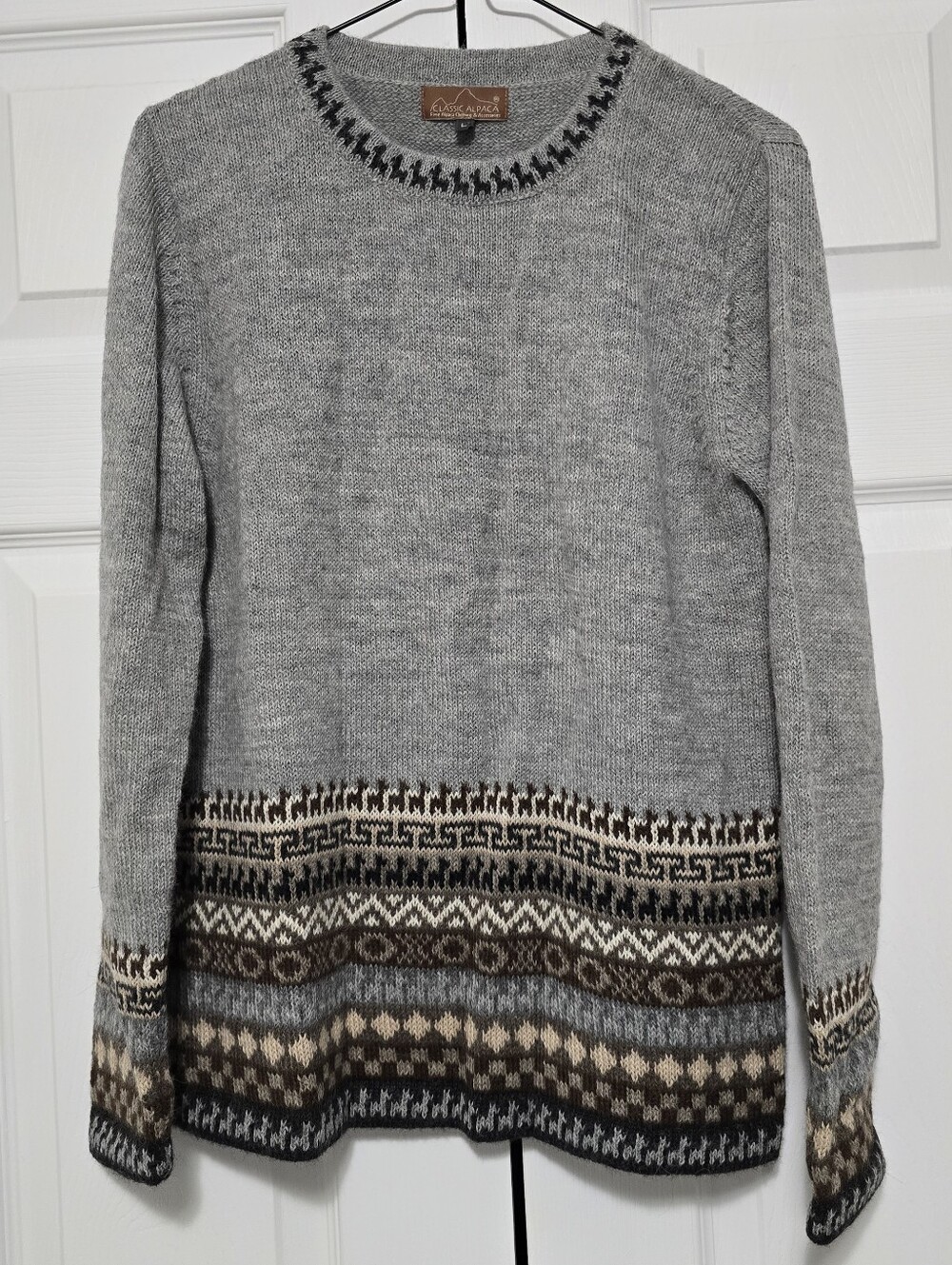 Classic Alpaca 100% Alpaca Sweater With Peruvian Ethnic Pattern Sz Large